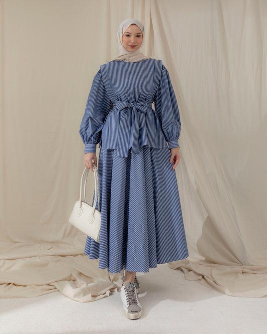 Blue striped skirt set