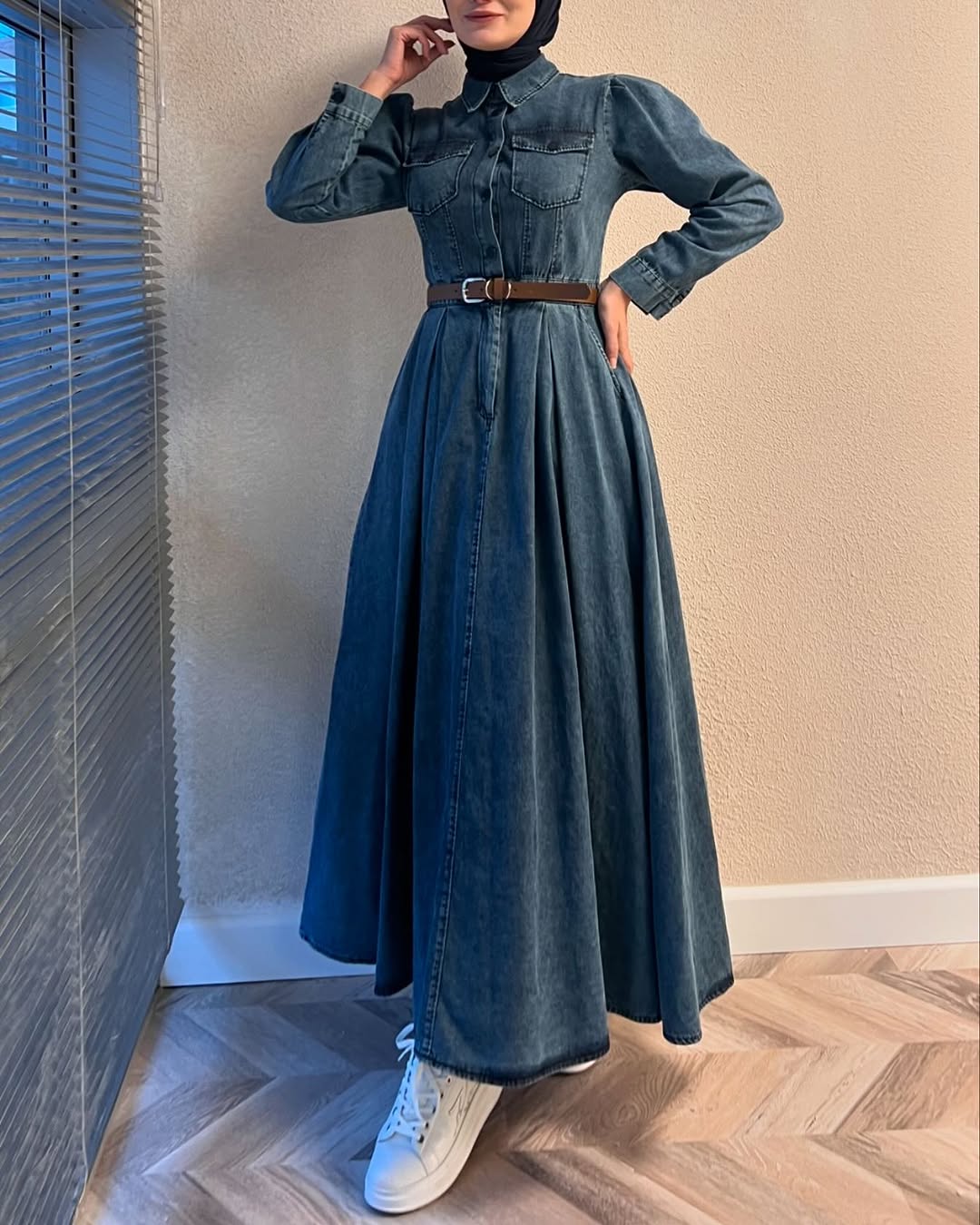 Robe Denim Ceinturée à Poches