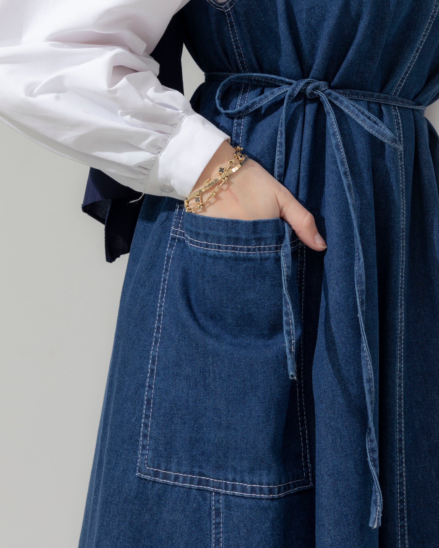 Pocket detail sleevless denim dress