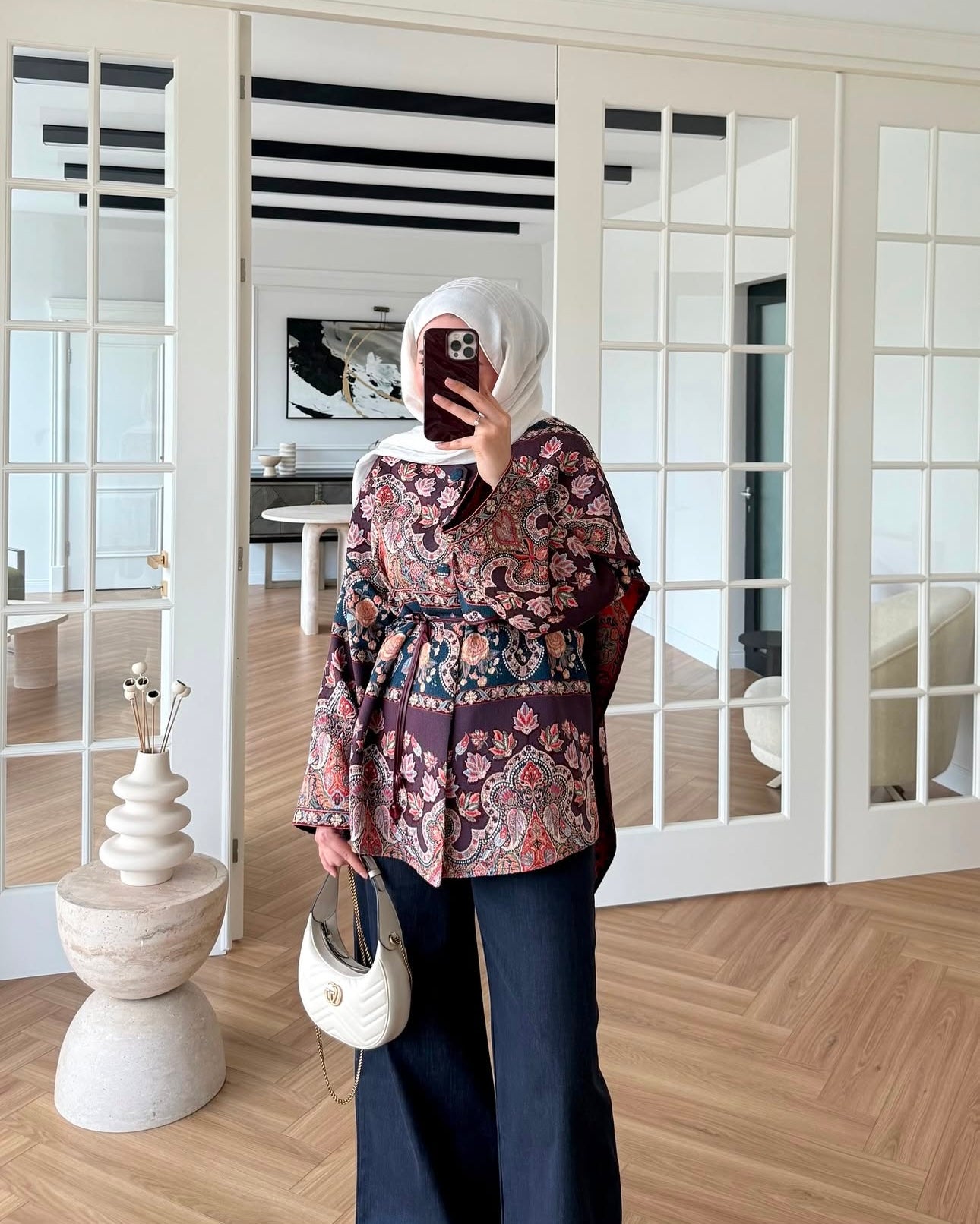 Ethnic pattern oversized jacket