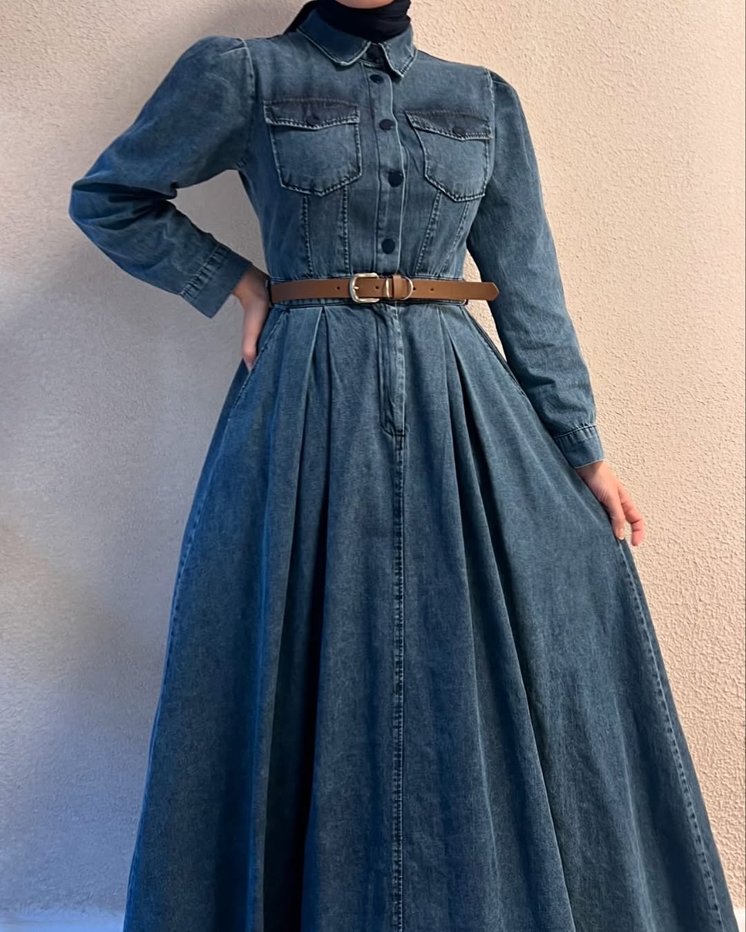 Robe Denim Ceinturée à Poches