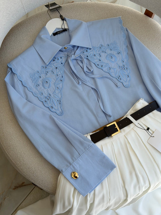 Neck tie vintage collar blouse