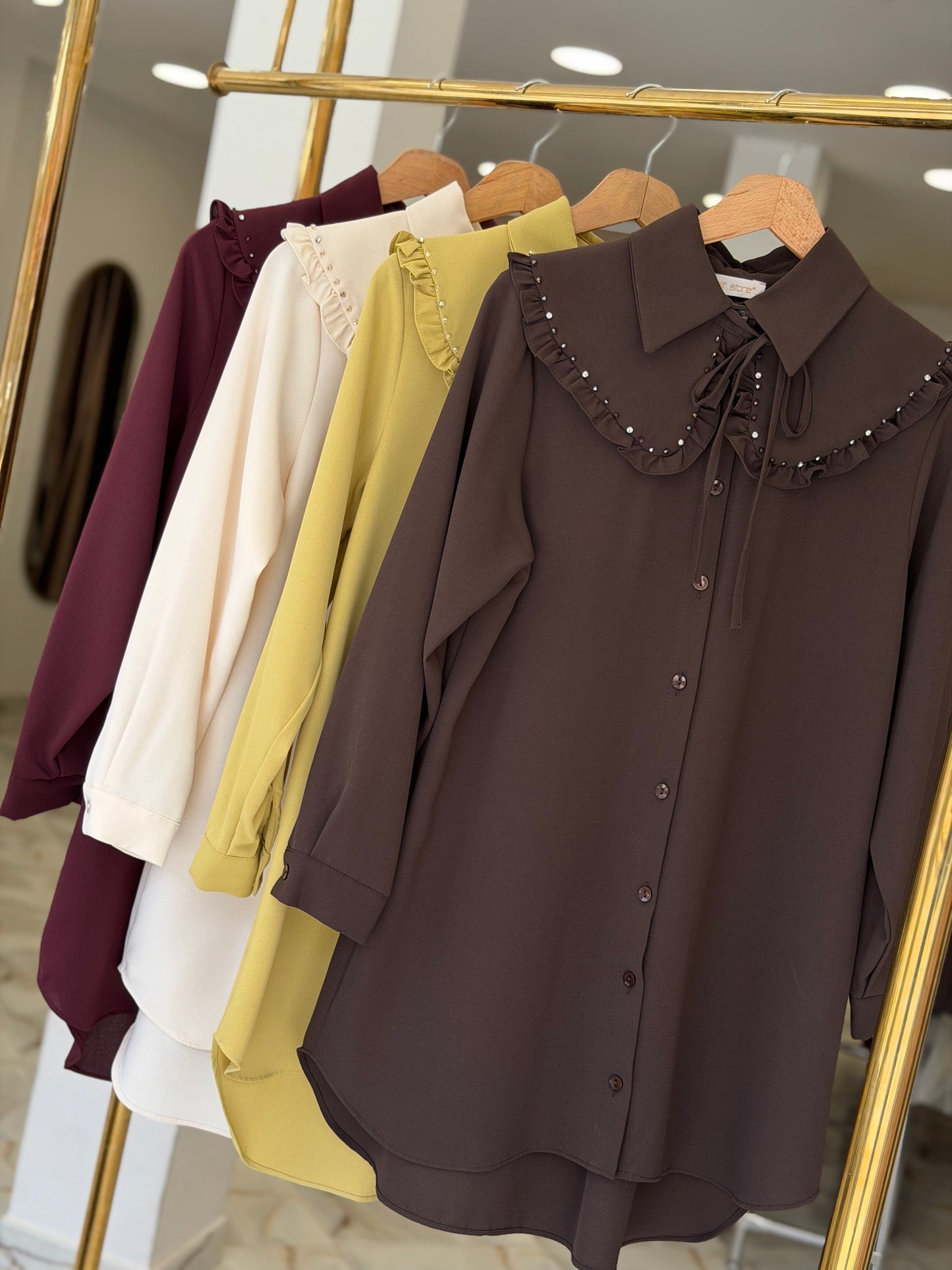 Lamelif vintage style pearl embellished long shirt