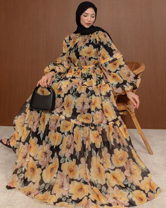 Black and yellow floral dress
