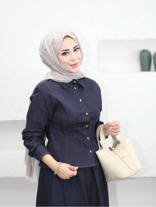 Defined waist denim skirt set