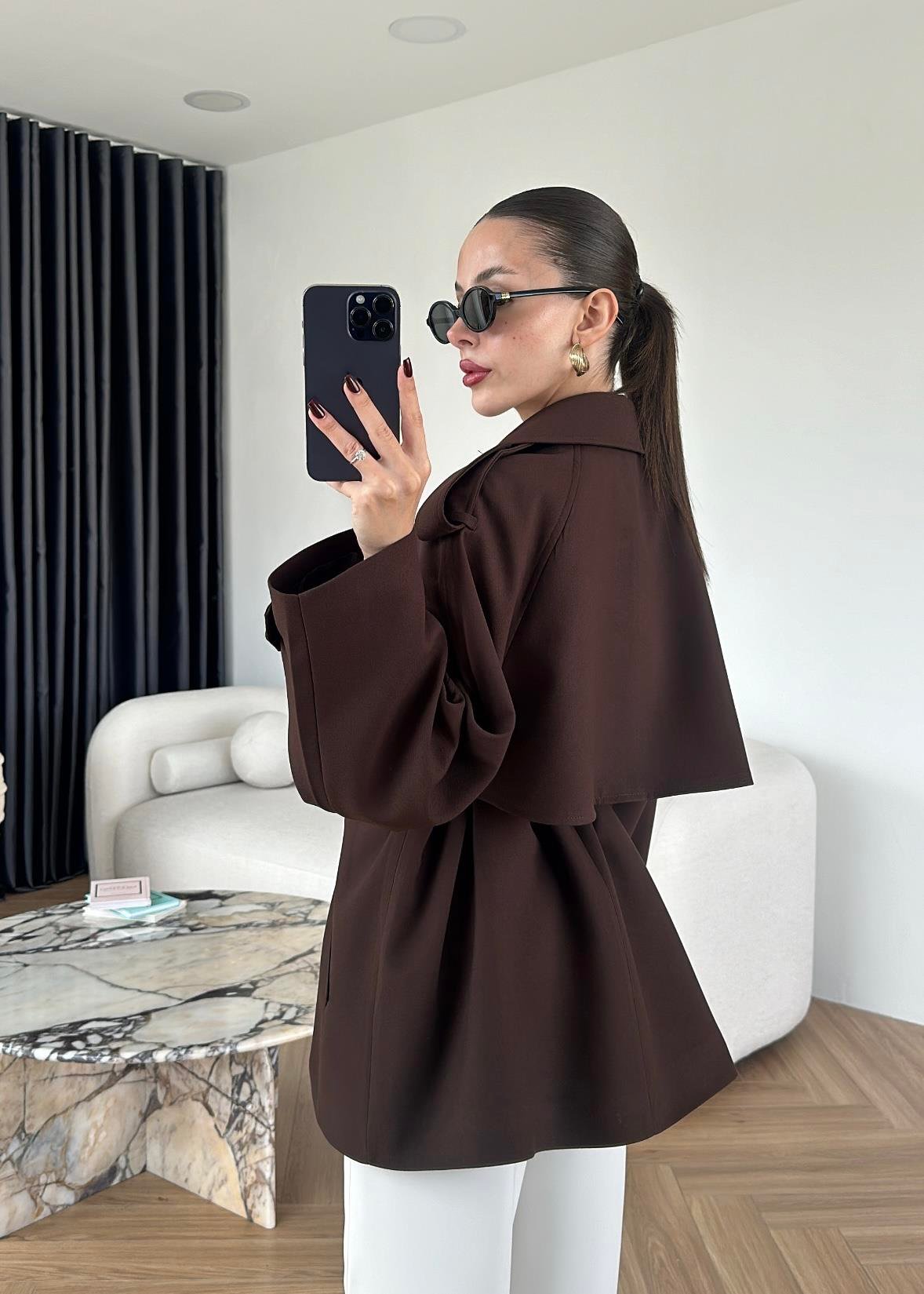 Leather belted trench coat