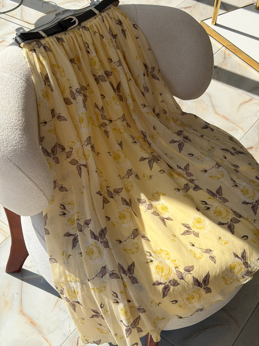 Belted floral skirt