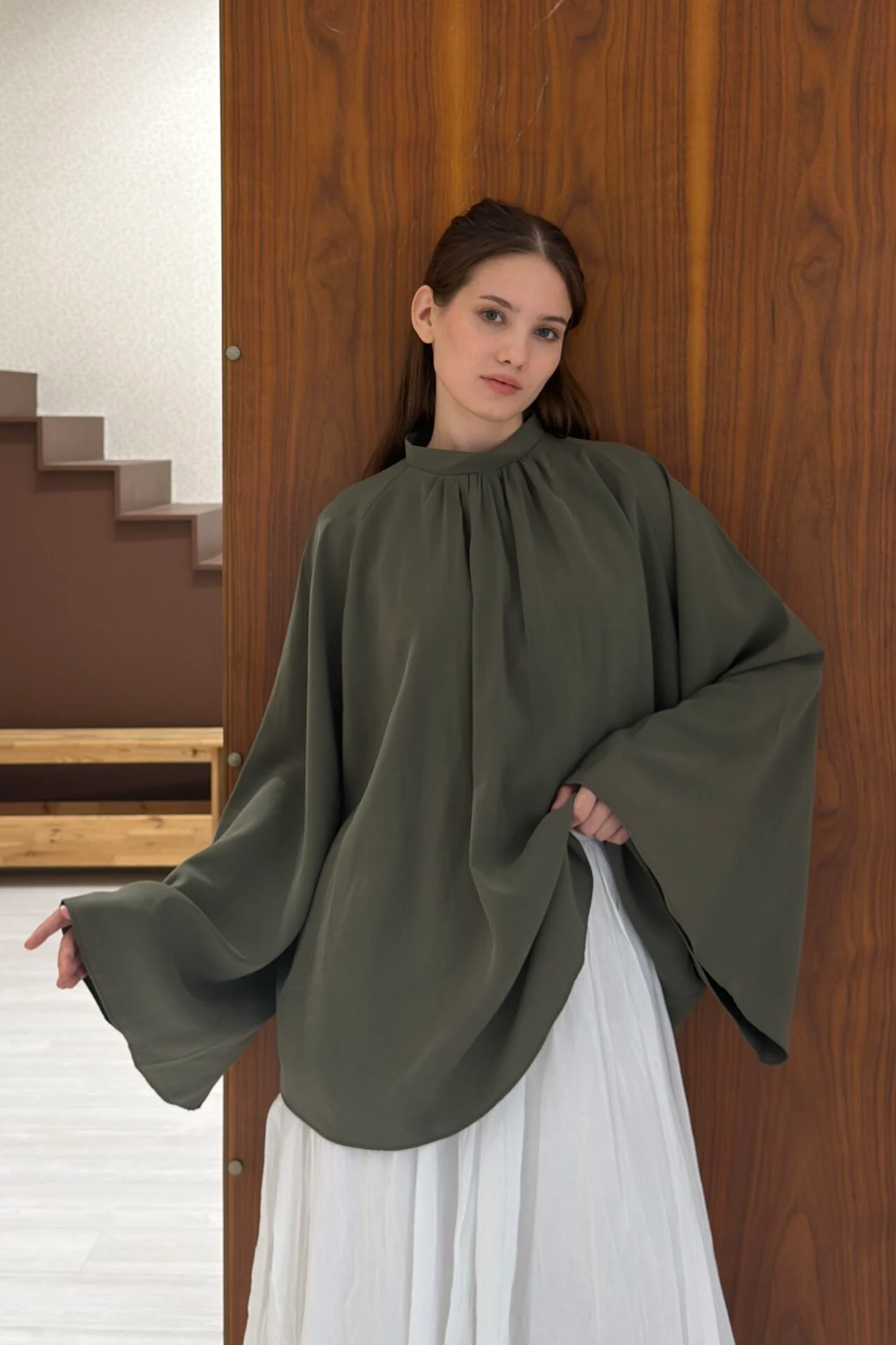 Fall season wide sleeve blouse