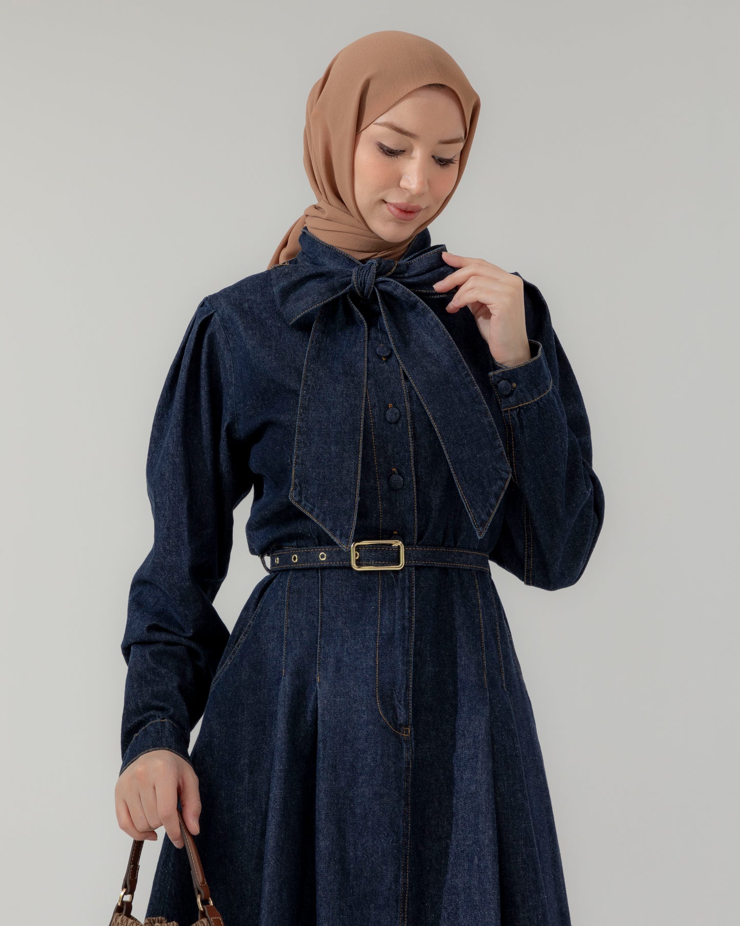 Bow detail denim dress