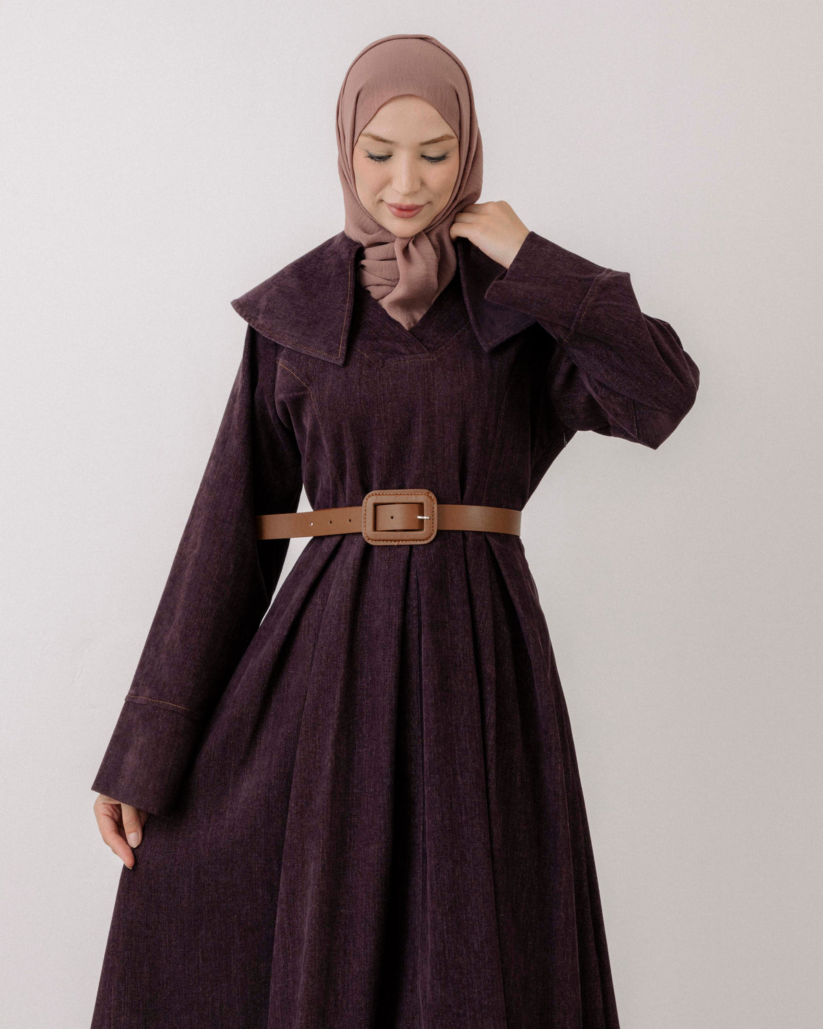 Wide collar belted dress