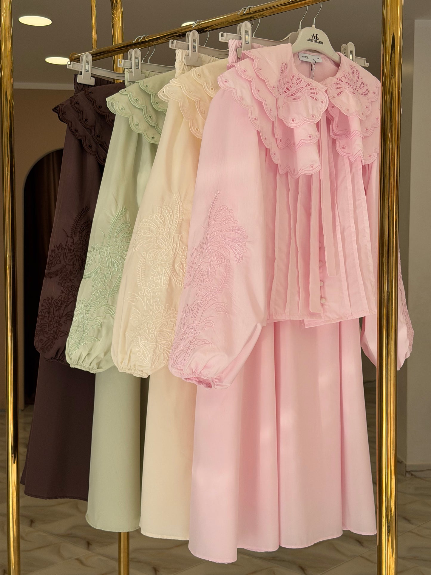 Vintage butterfly collar skirt set