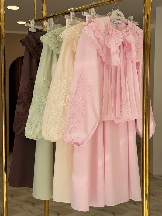 Vintage butterfly collar skirt set