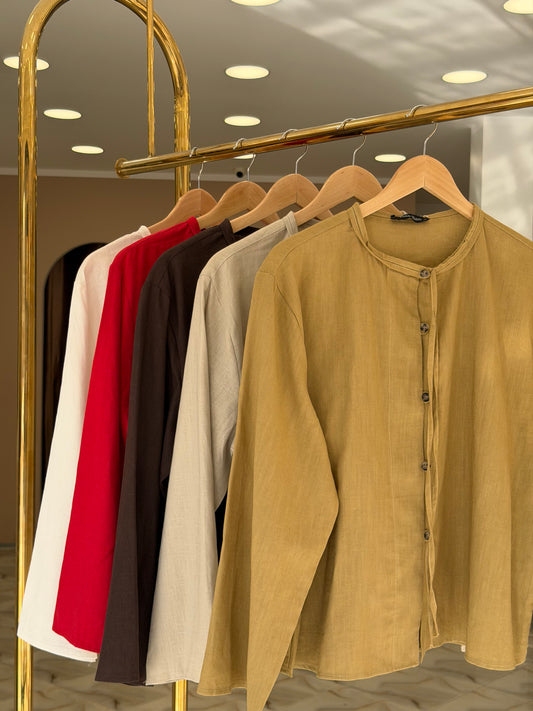 Band Collar Linen Shirt