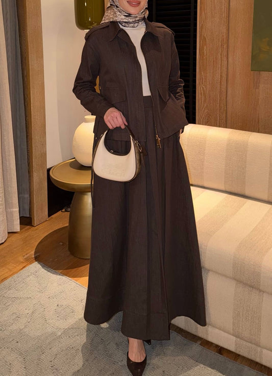 Pleated denim skirt set