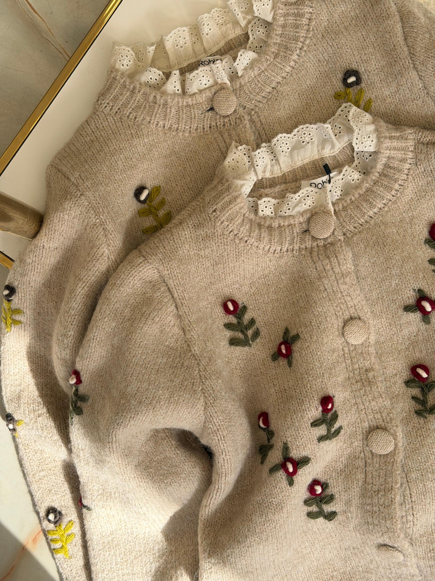 Vintage Floral Embroidered Knit Cardigan