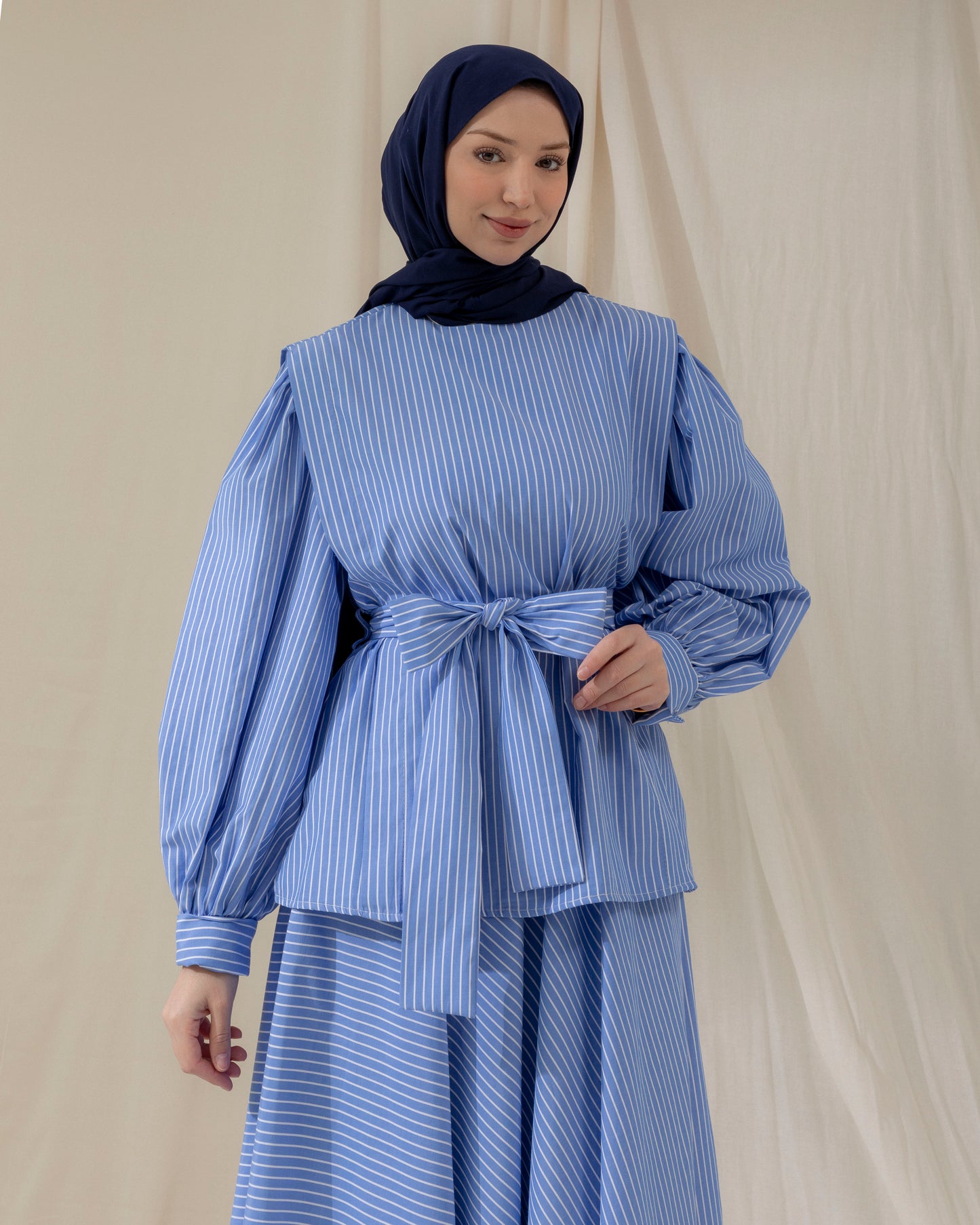 Blue striped skirt set