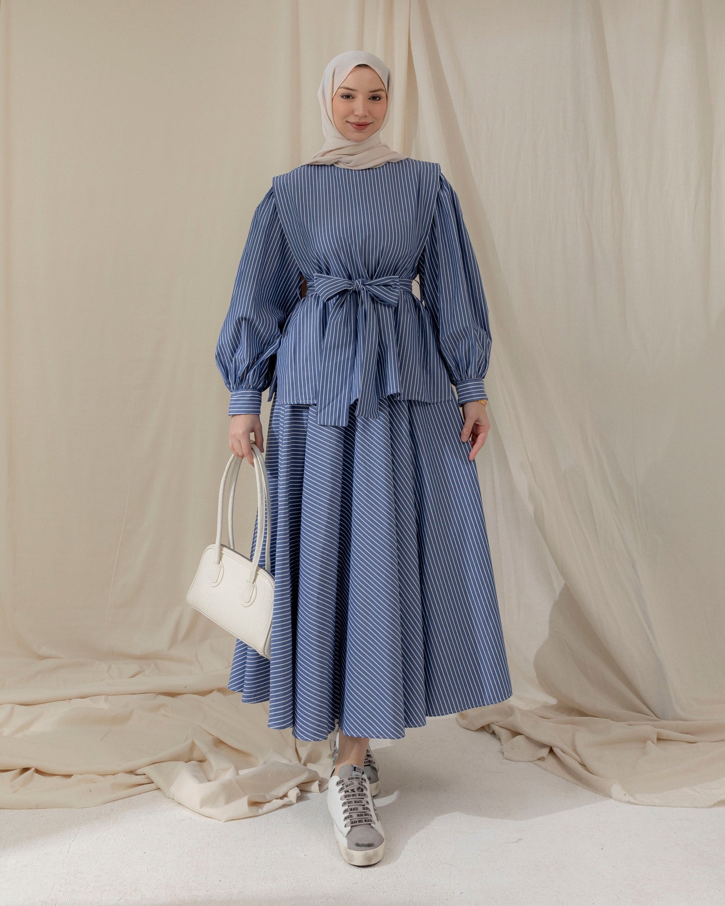 Blue striped skirt set