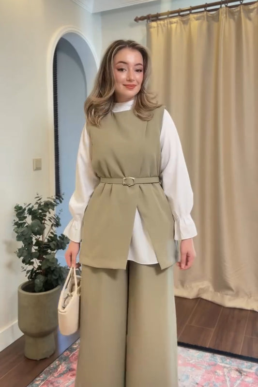 Ensemble pantalon large ceintré