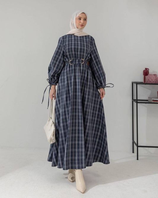 Plaid tie sleeve dress