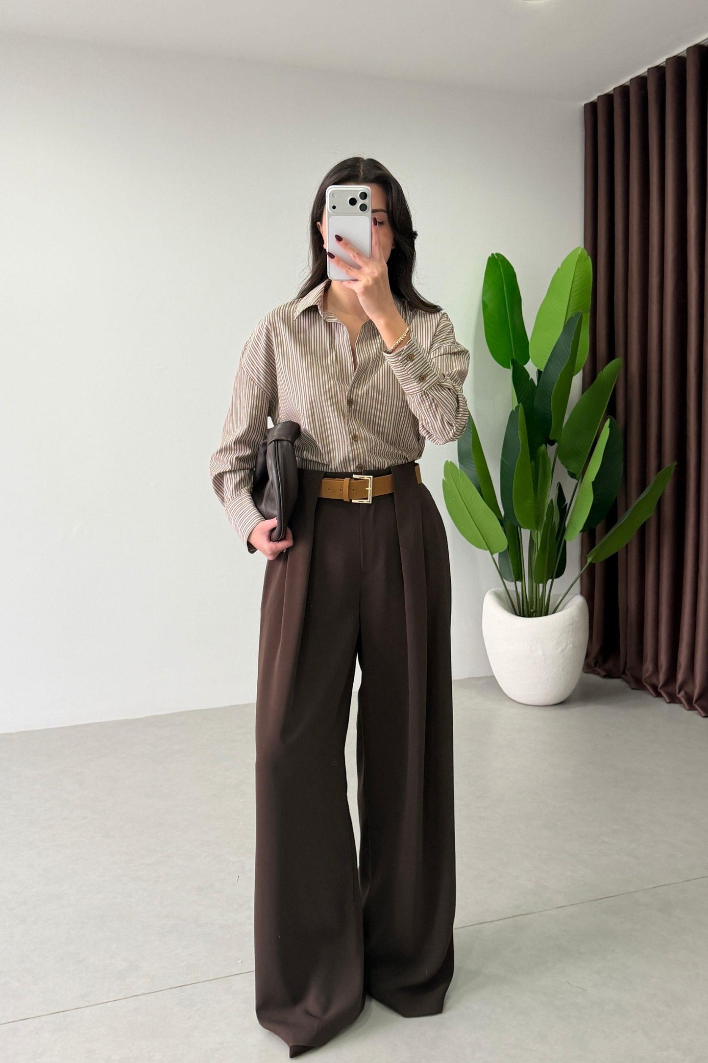 Belted wide leg pants