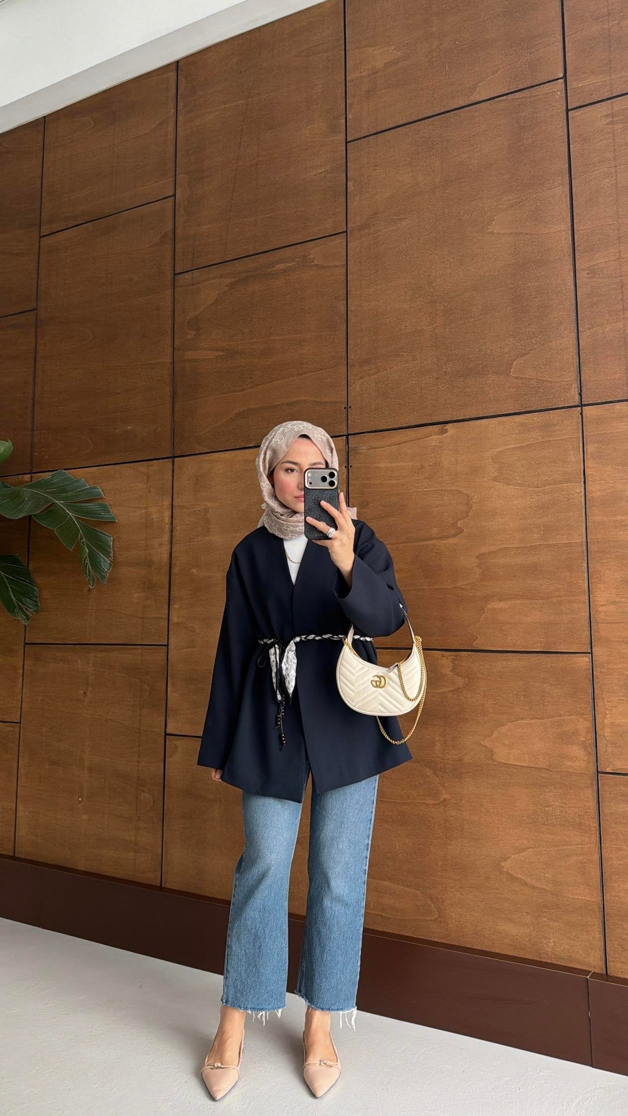 Scarf belted oversized jacket