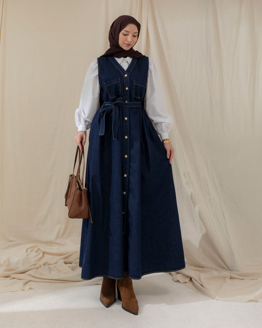 Pockets detail sleeveless denim dress