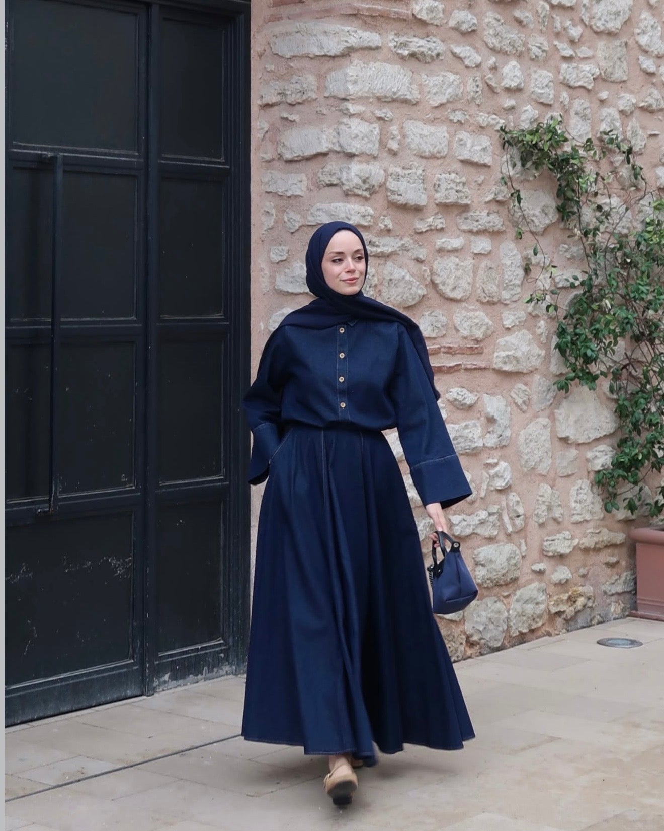 Moca oversized denim skirt set