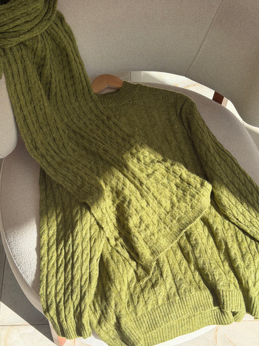 Cable-Knit Sweater with Matching Scarf 🧣