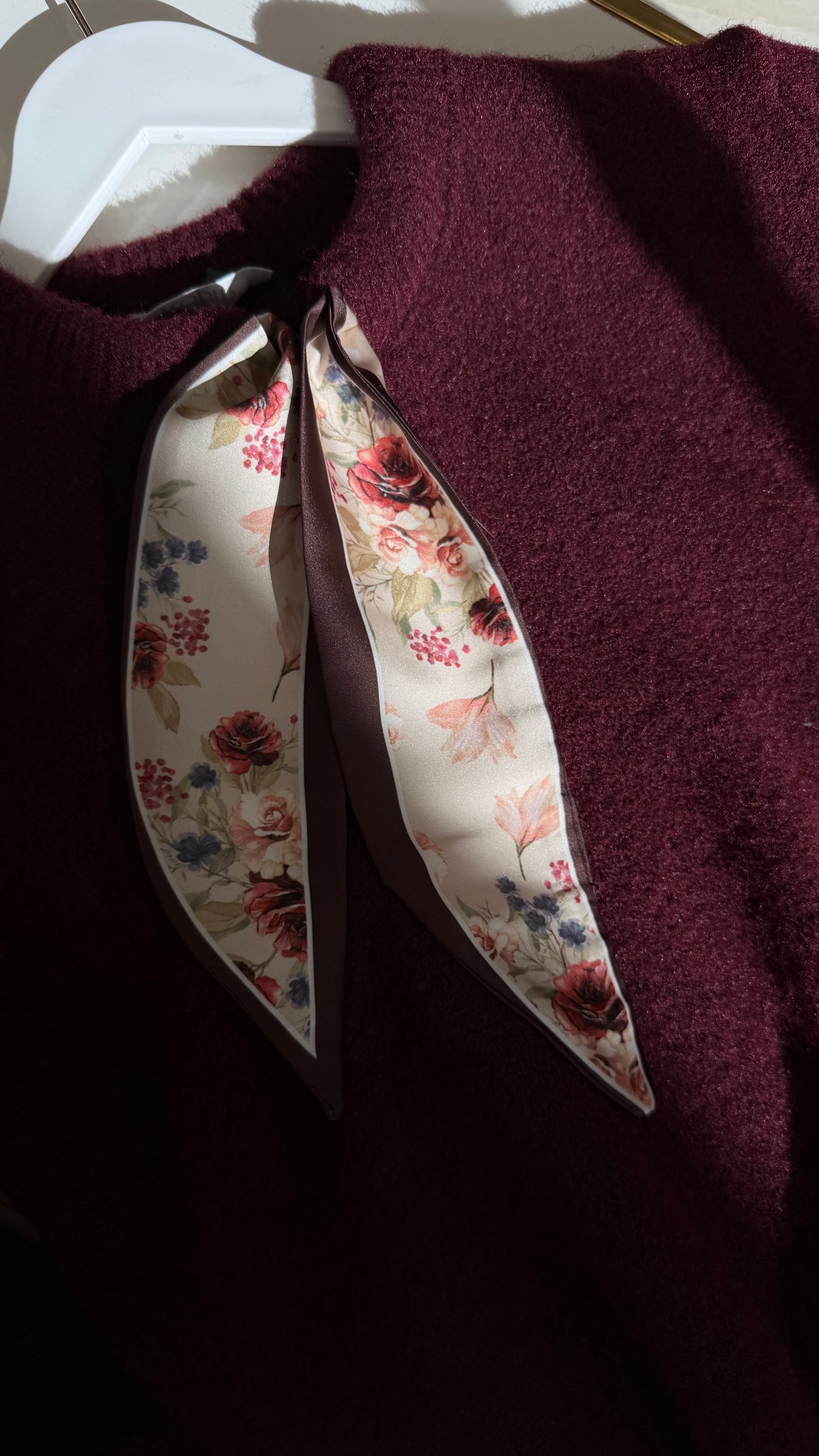 Cozy floral tie sweater