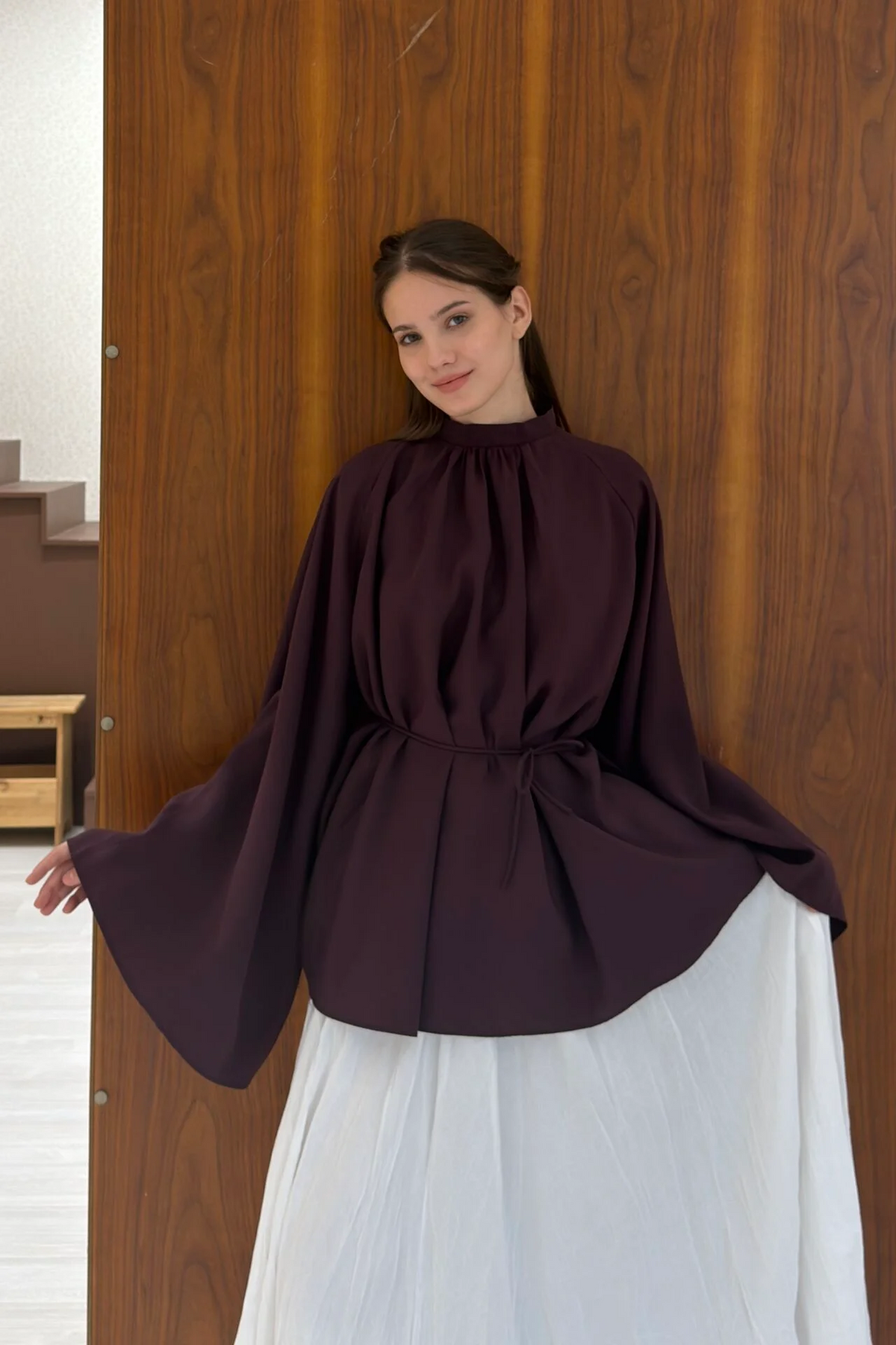 Fall season wide sleeve blouse