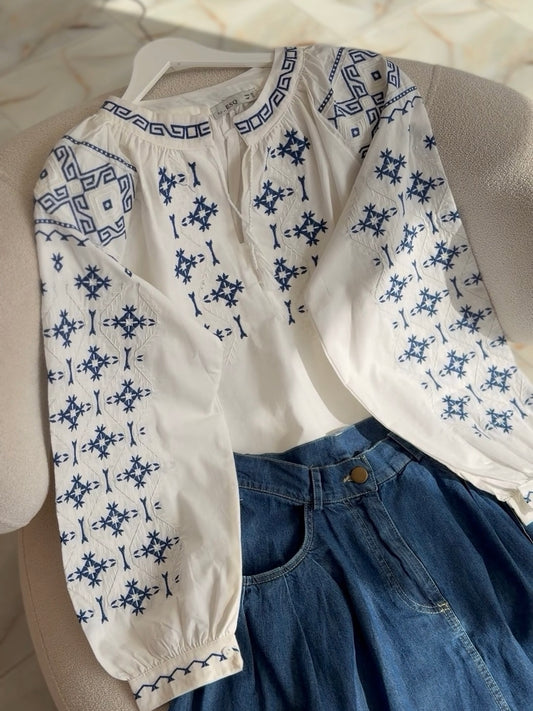 Blue embroidered blouse