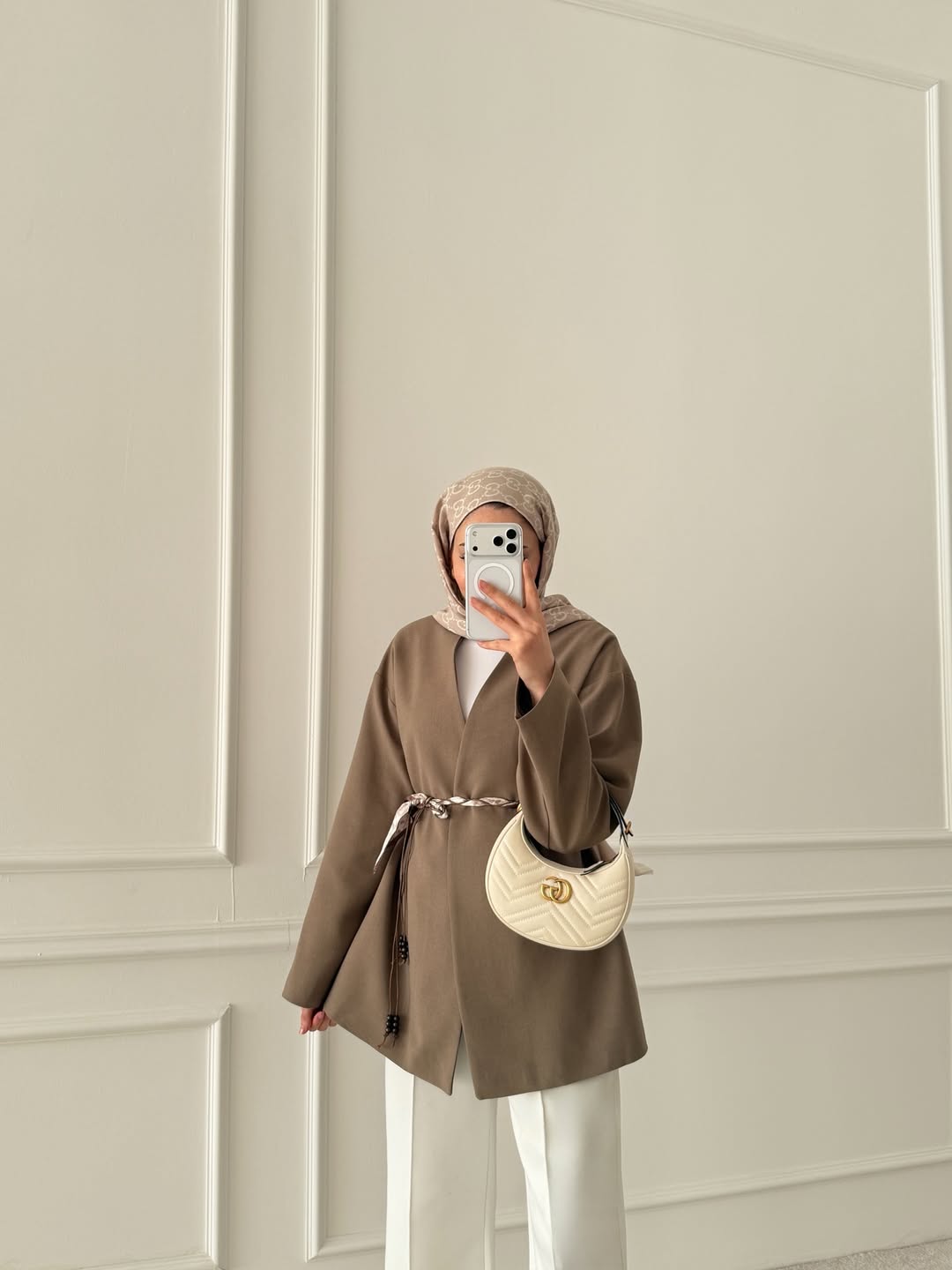 Scarf belted oversized jacket