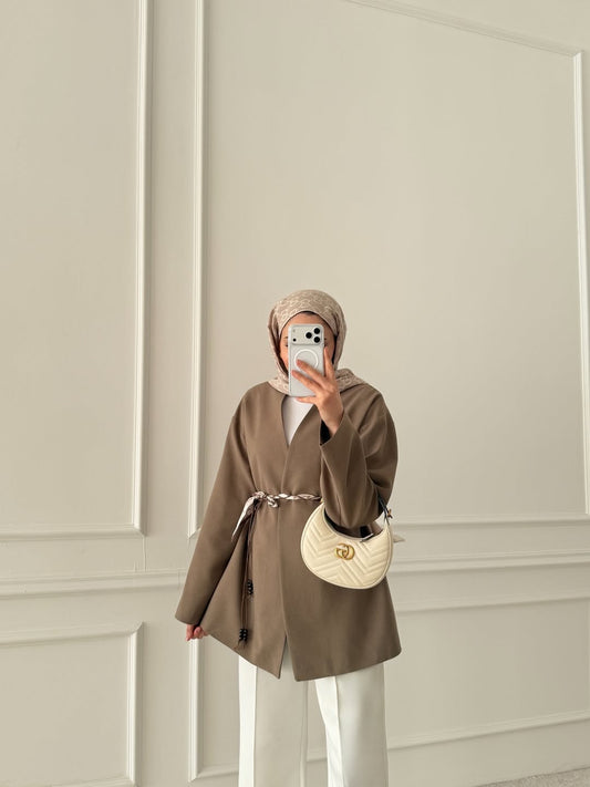 Scarf belted oversized jacket