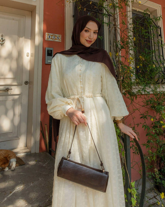 Meri half buttoned embroidered dress