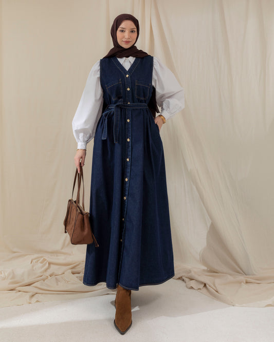 Pockets detail sleeveless denim dress