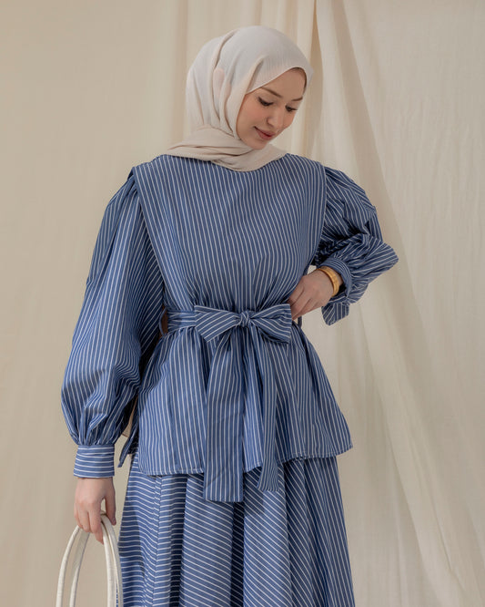 Blue striped skirt set