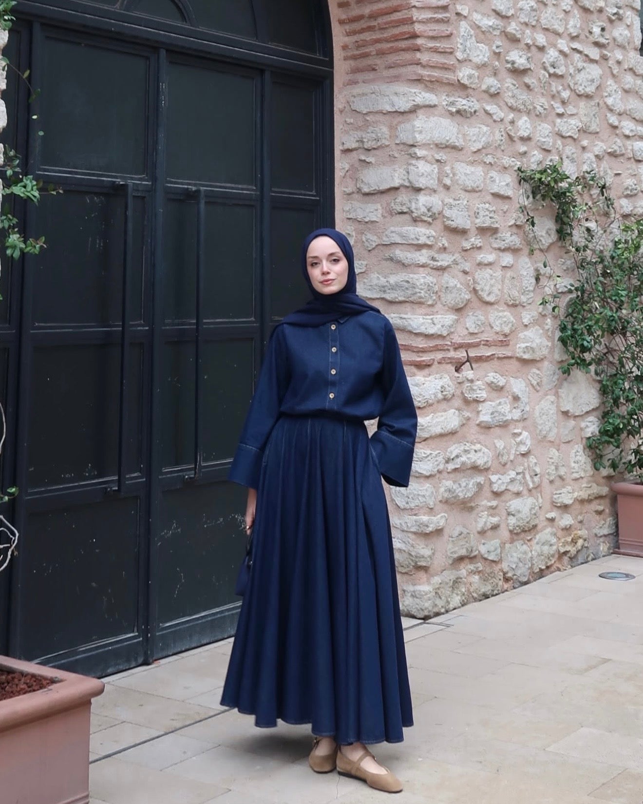 Moca oversized denim skirt set