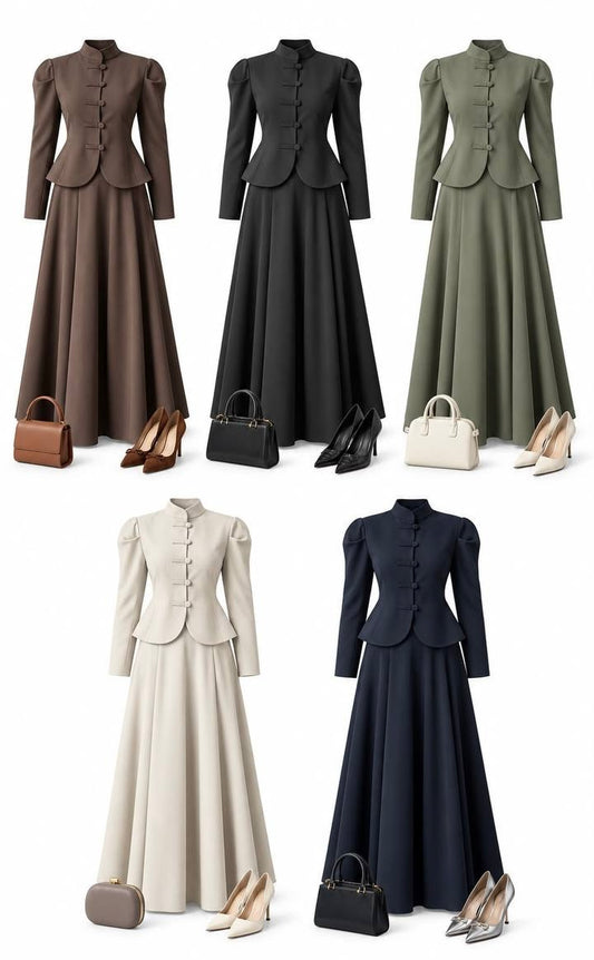 Elegant Chinese style buttons jacket and skirt set