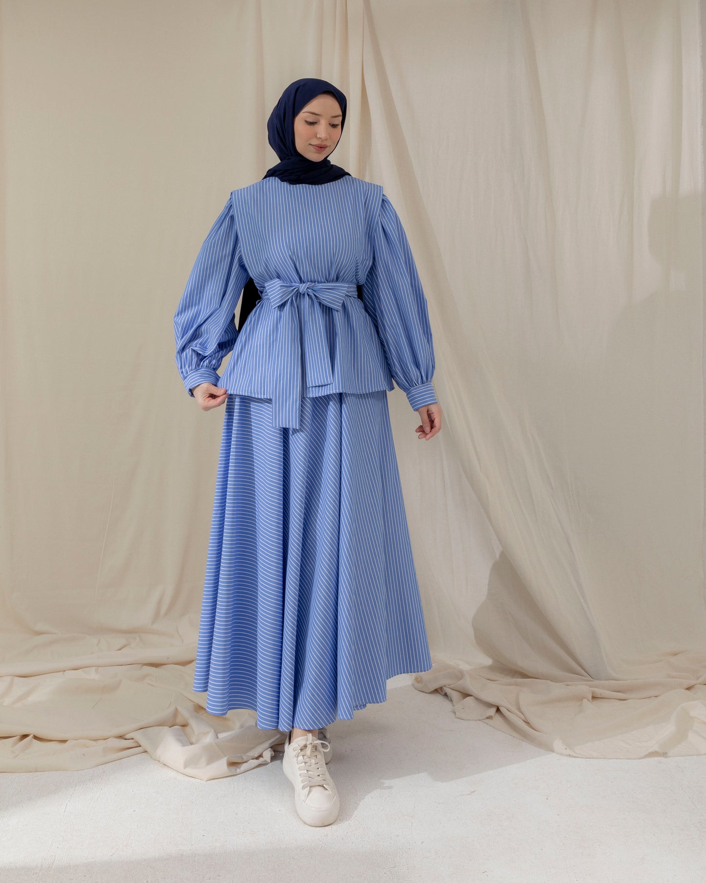 Blue striped skirt set