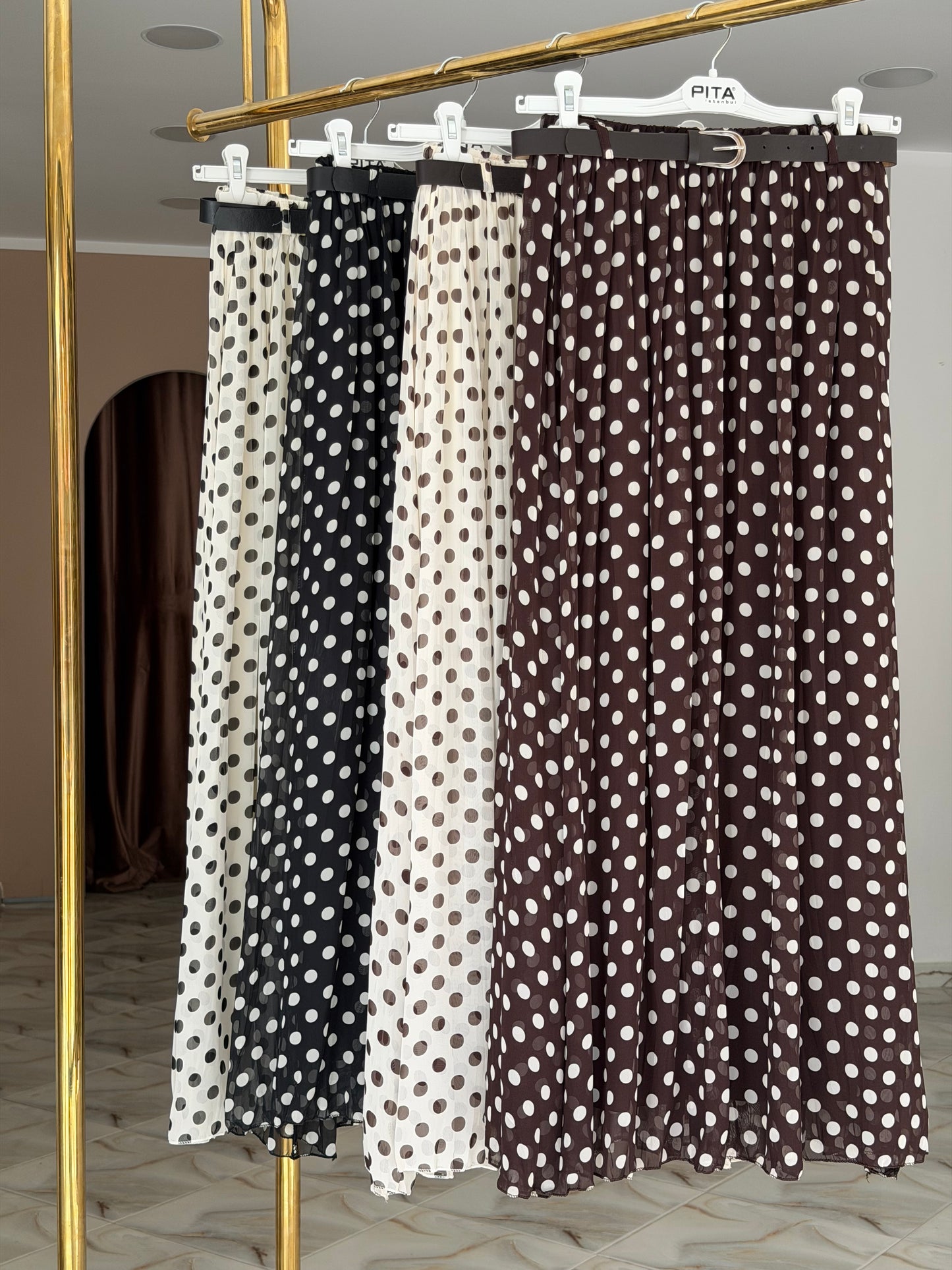 Belted polka skirt