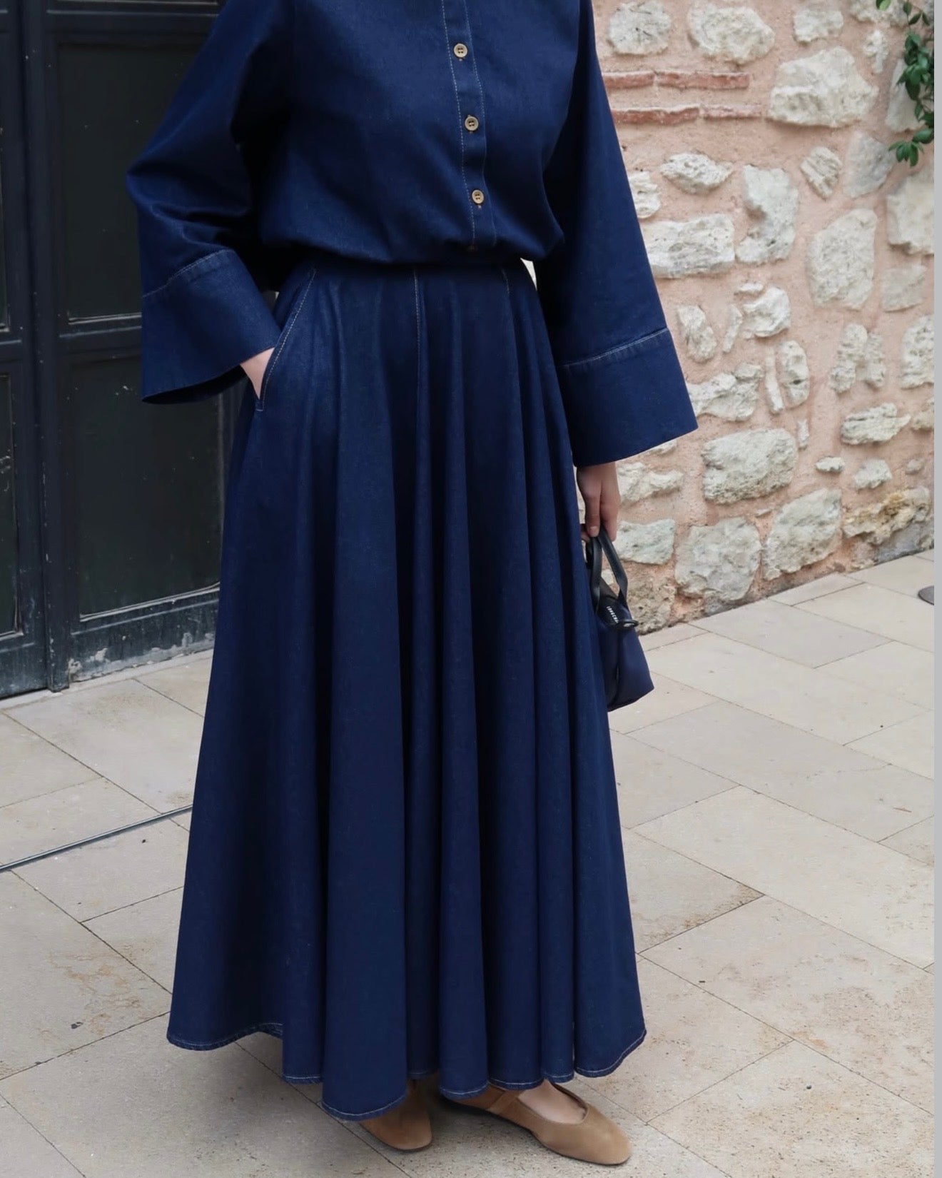 Moca oversized denim skirt set