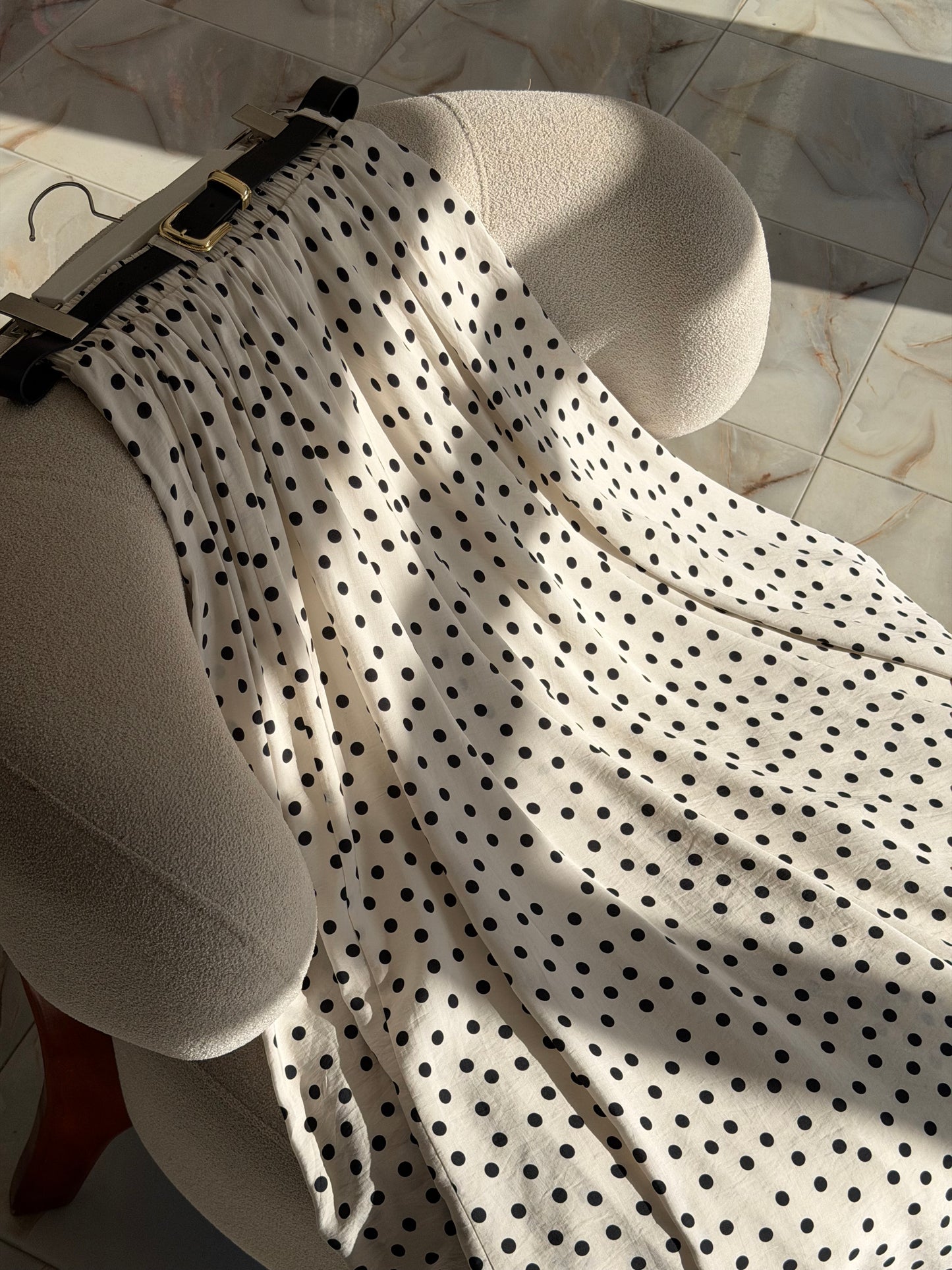 Belted polka dot skirt