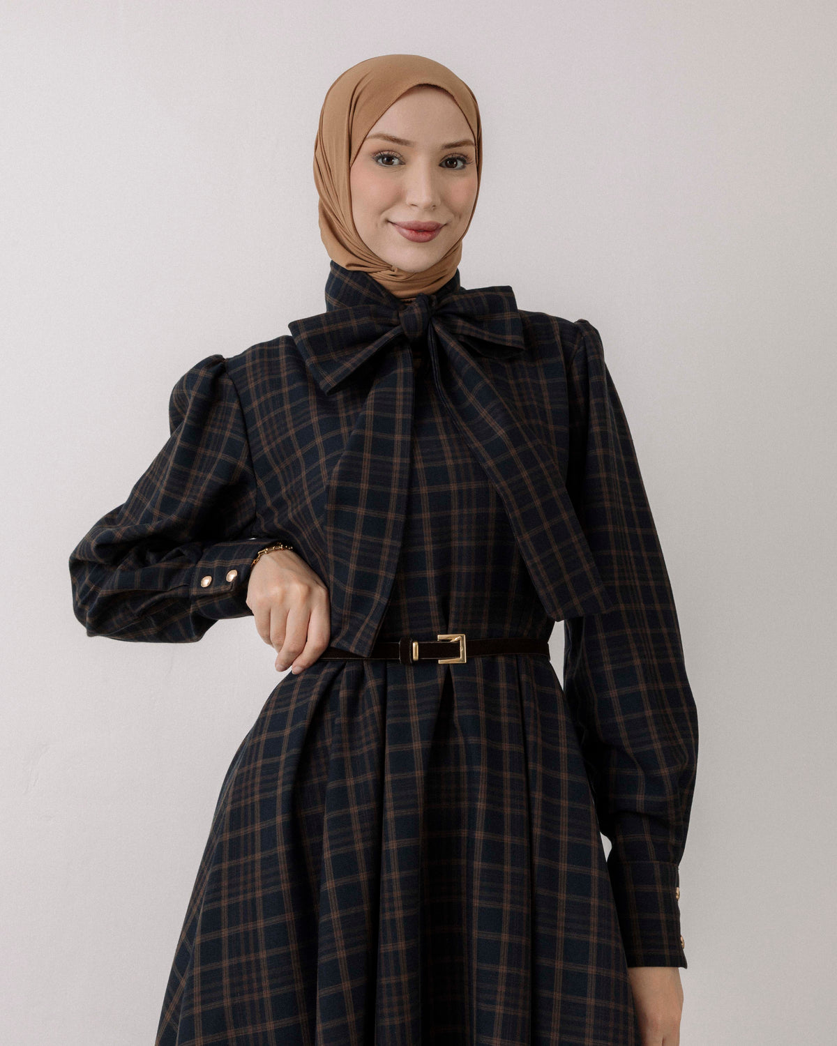 Meri plaid bow collar dress