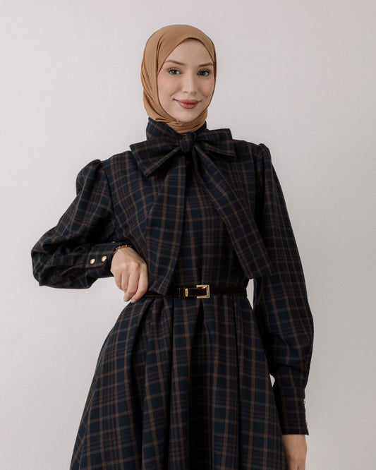 Meri plaid bow collar dress