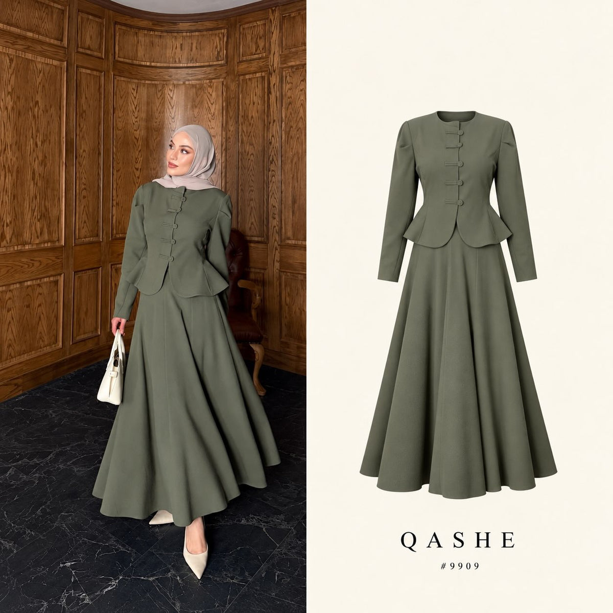 Elegant Chinese style buttons jacket and skirt set