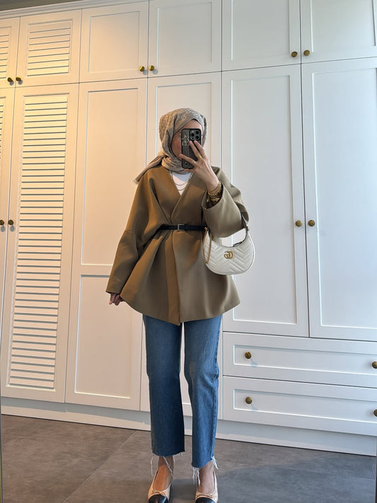 Oversized jacket with belt