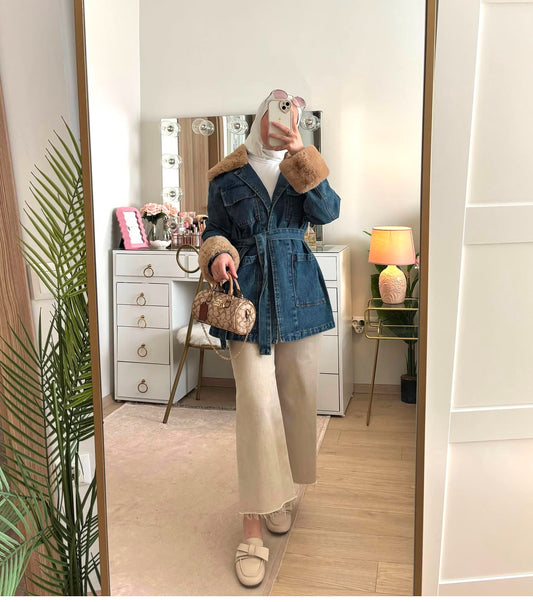 Trending faux fur denim jacket