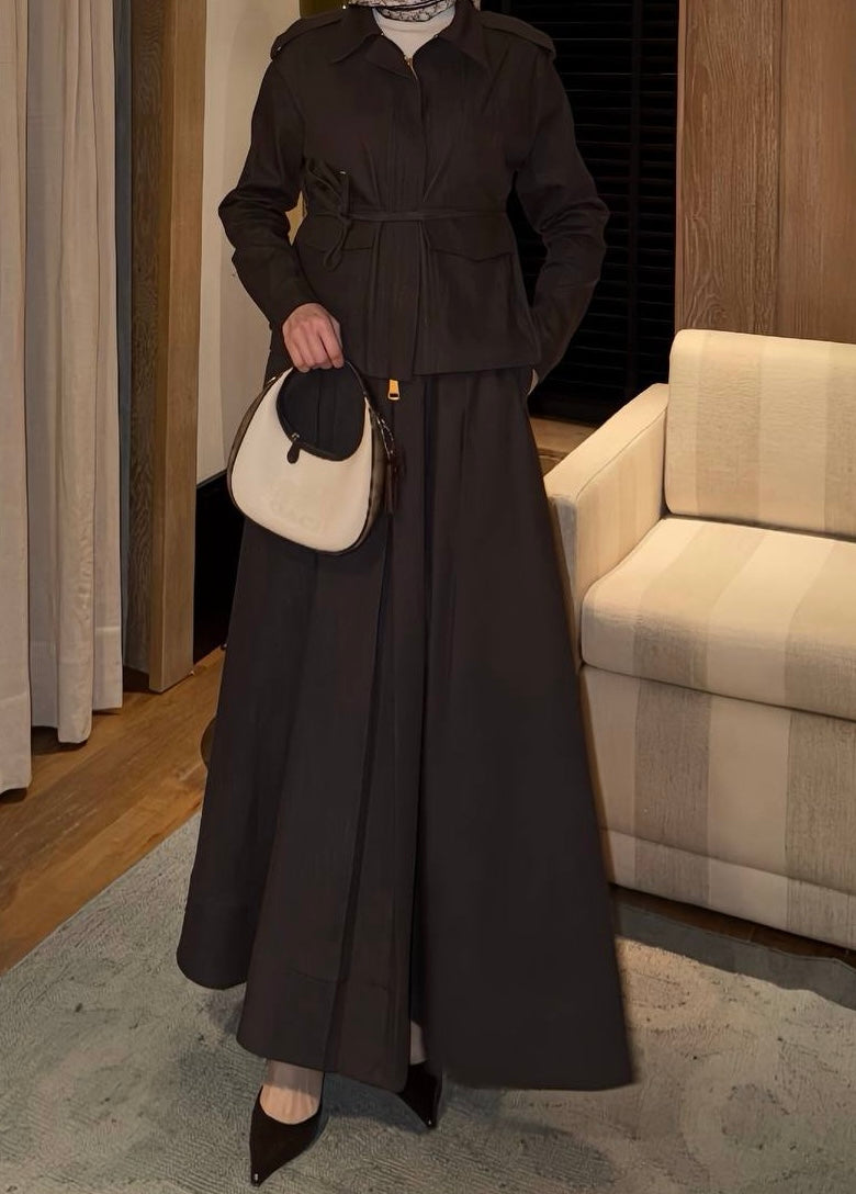 Pleated denim skirt set