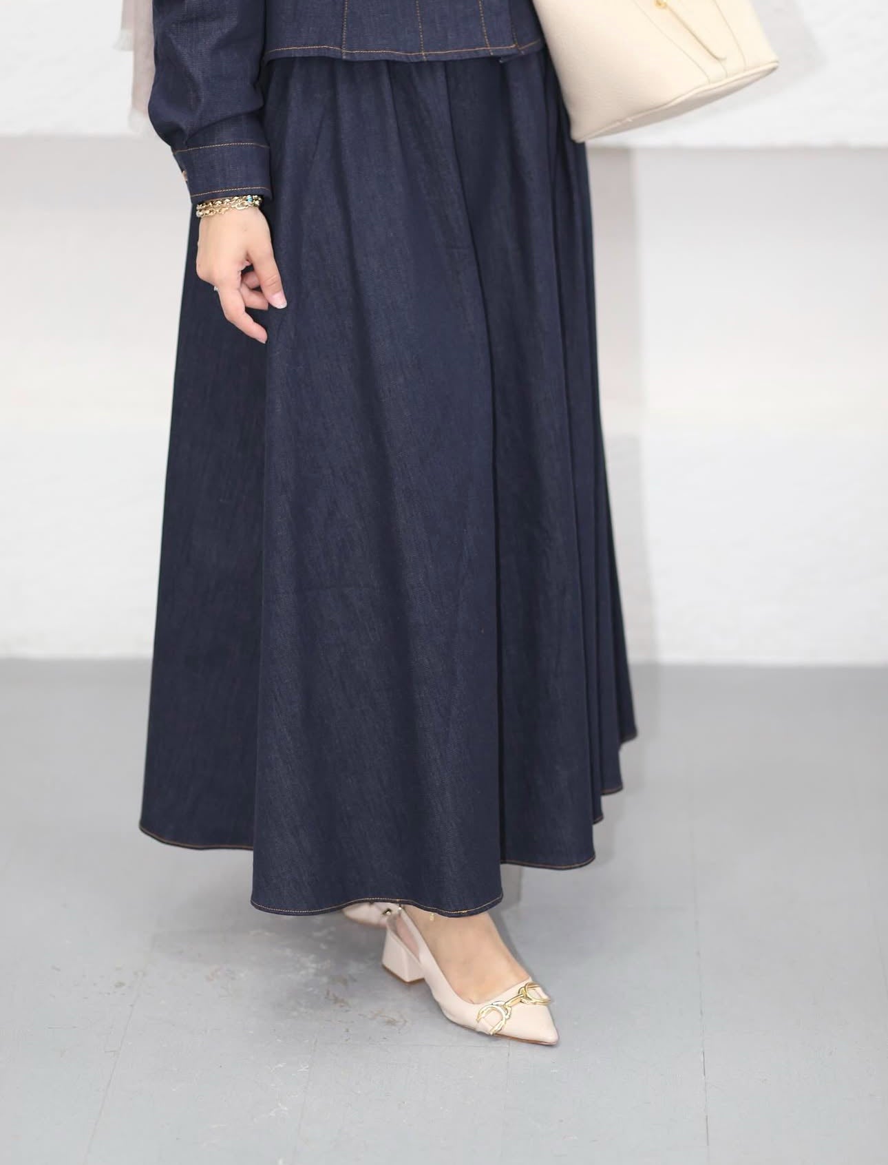 Defined waist denim skirt set