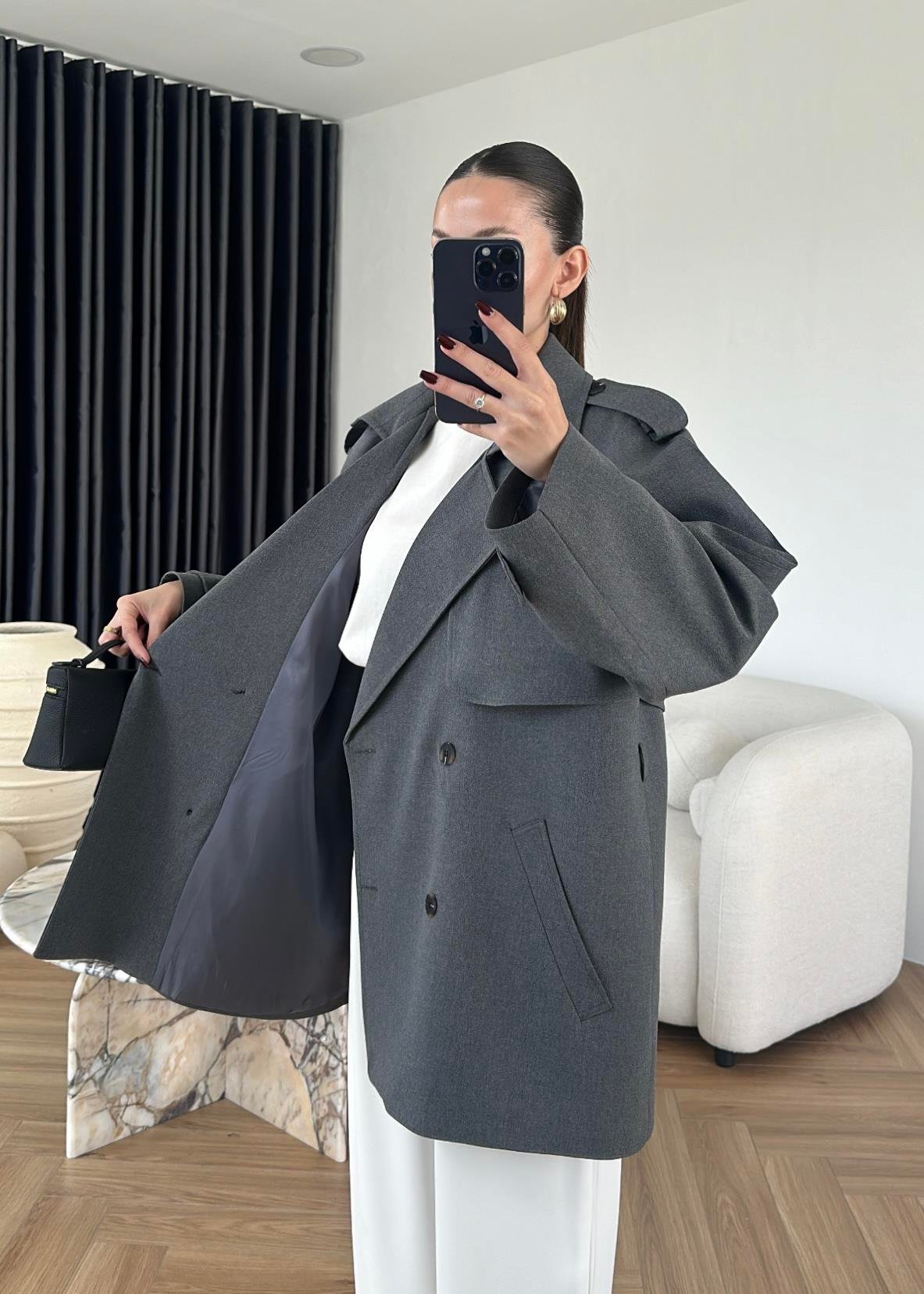 Leather belted trench coat